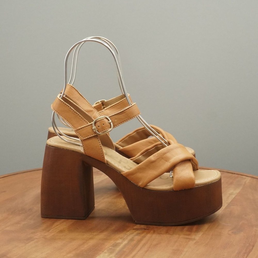 NEW Sam Edelman Womens Suzannah Platform Chunky Sandals Size 9 M Tan Leather